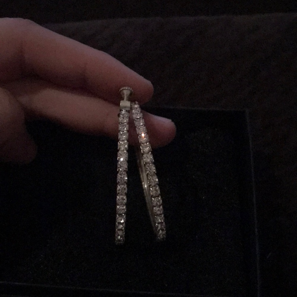 Clip on dangle dangly earrings silver hoops!!